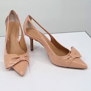 ON 34th Elayne Nude Patent Bow Pointed Toe D'Orsay Heels Stiletto Pump Sz 7M